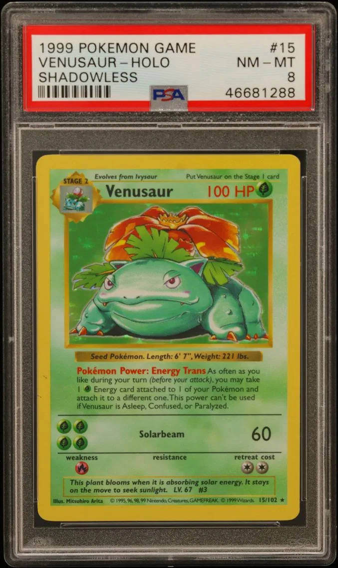 1999 #15 Venusaur-Holo Shadowless PSA 8 Game