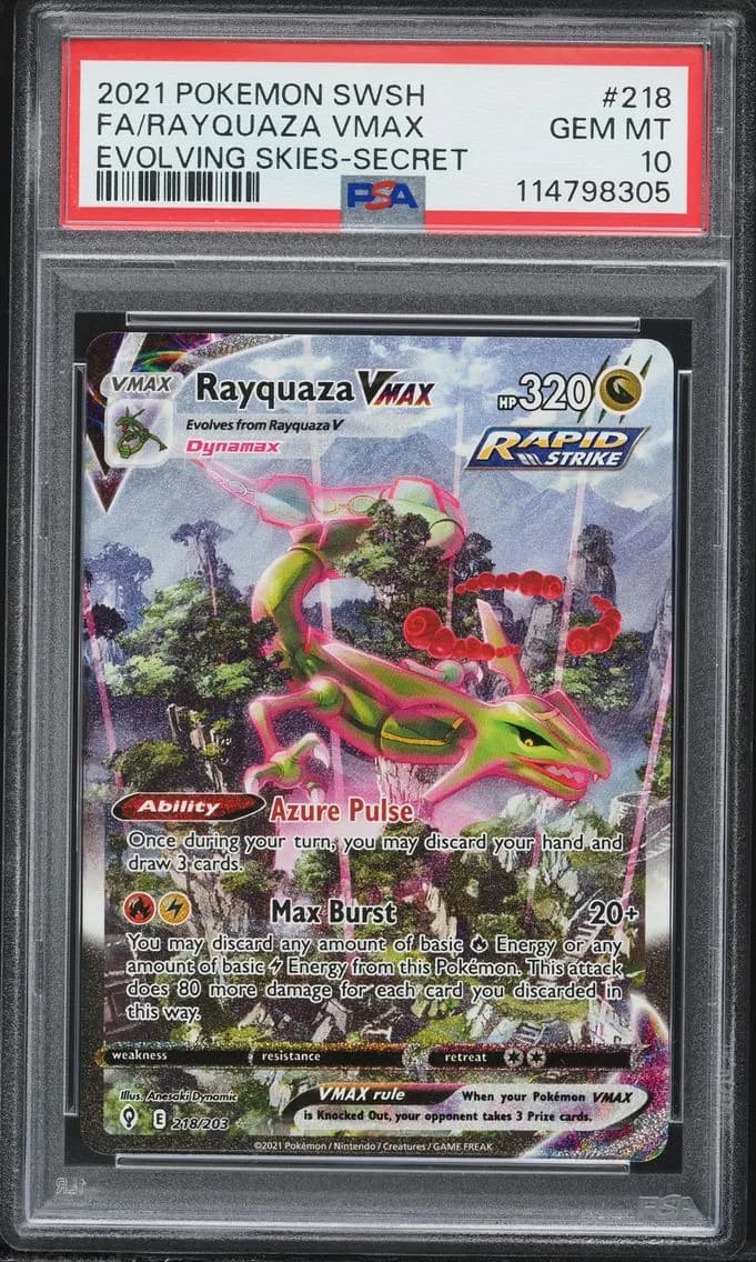 2021 #218 Full Art/Rayquaza Vmax PSA 10 Sword & Shield Evolving Skies Pokemon