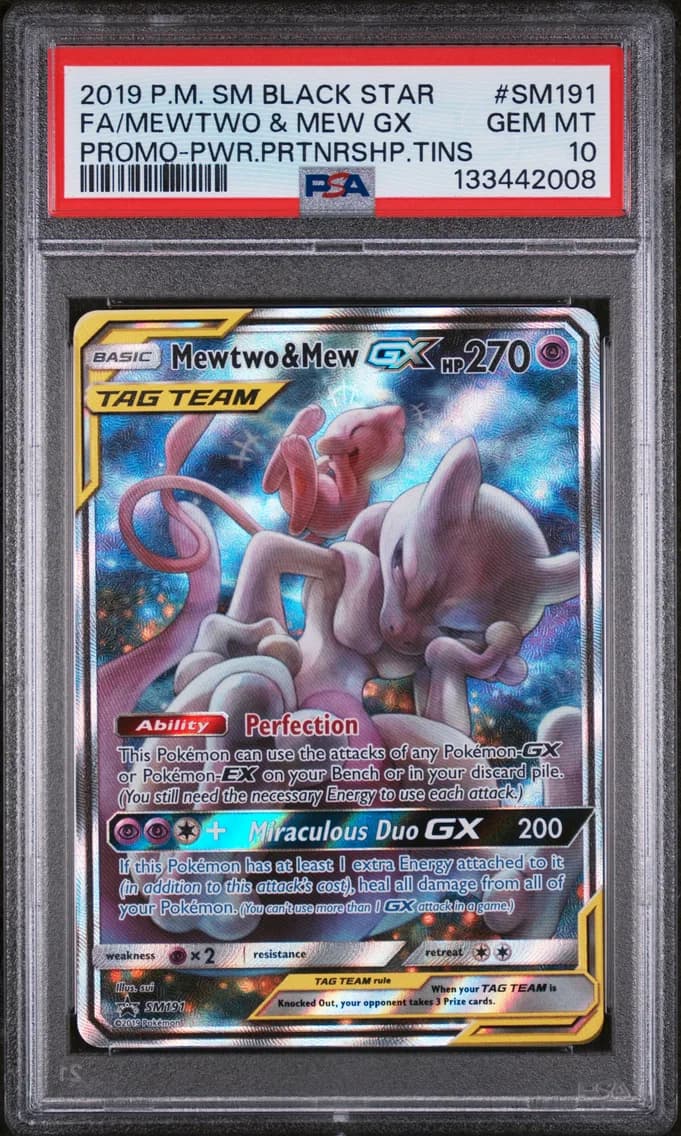2019 #SM191 Full Art/Mewtwo & Mew GX PSA 10 SM Black Star Promo