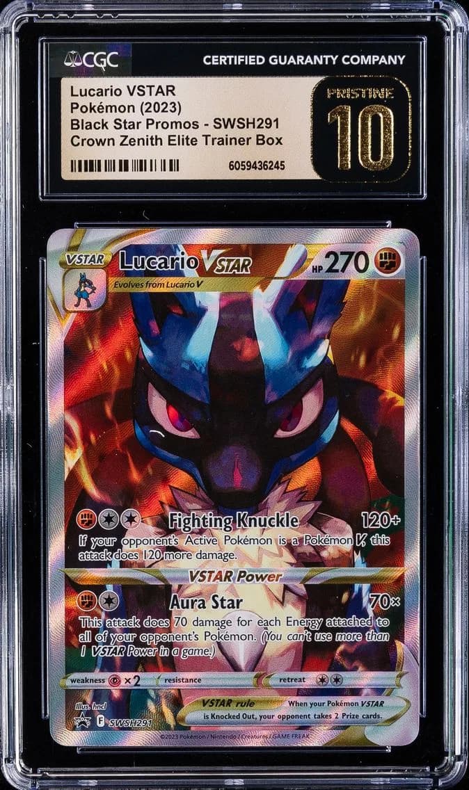 2023 #291 Full Art/Lucario Vstar CGC 10 Pristine Swsh Black Star Promo Pokemon