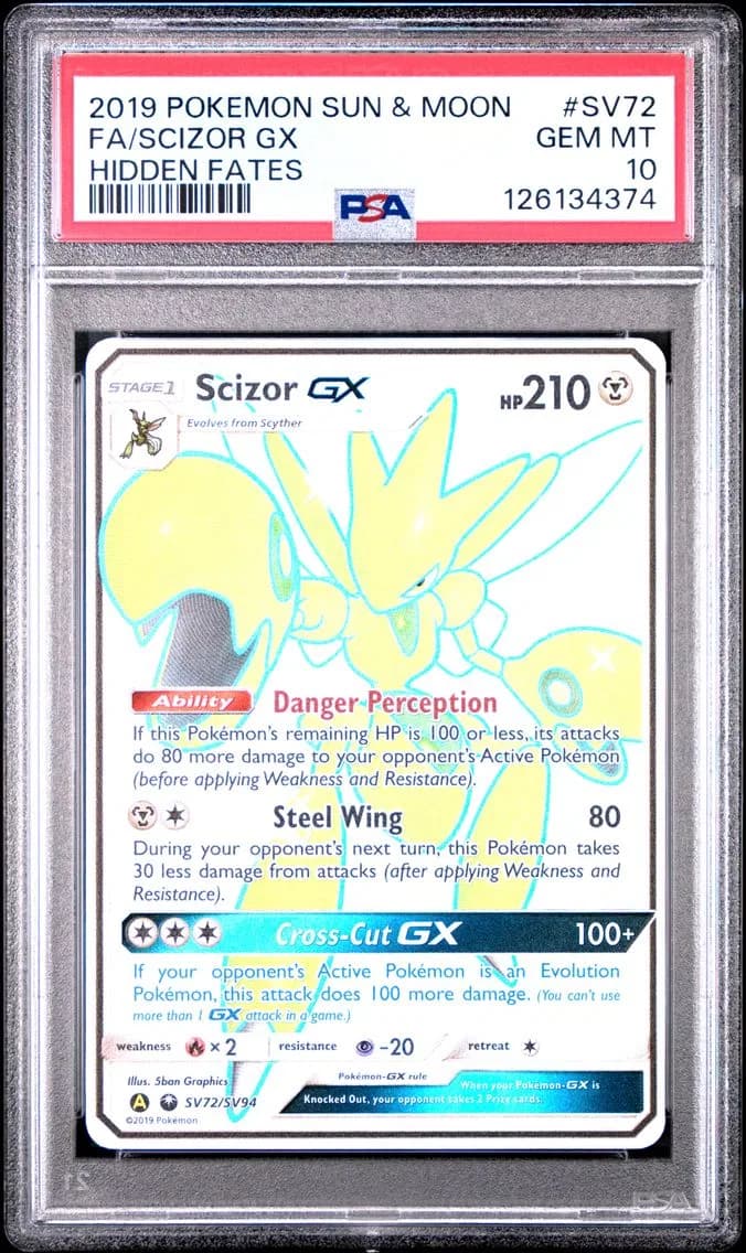 2019 #SV72 Full Art/Scizor GX PSA 10 Sun & Moon Hidden Fates Pokemon