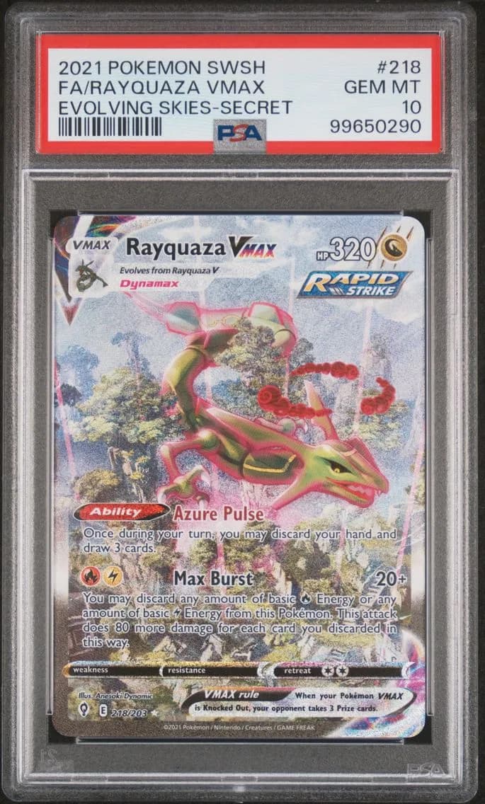 2021 #218 Full Art/Rayquaza Vmax PSA 10 Sword & Shield Evolving Skies