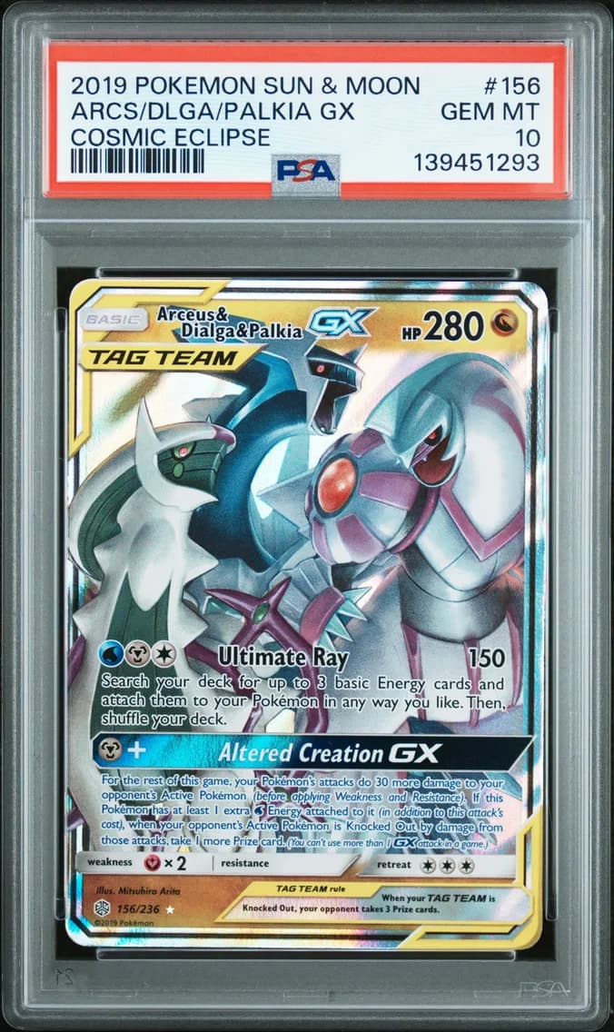 2019 #156 Arceus & Dialga & Palkia GX PSA 10 Sun & Moon Cosmic Eclipse