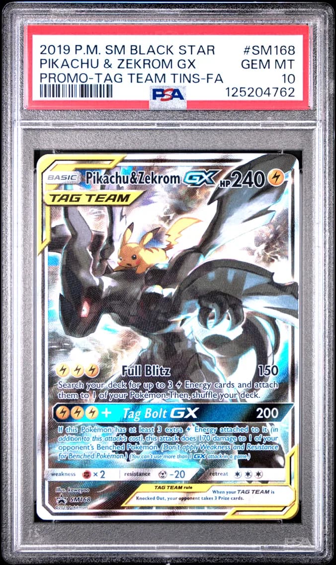 2019 #SM168 Full Art/Pikachu & Zekrom GX PSA 10 SM Black Star Promo