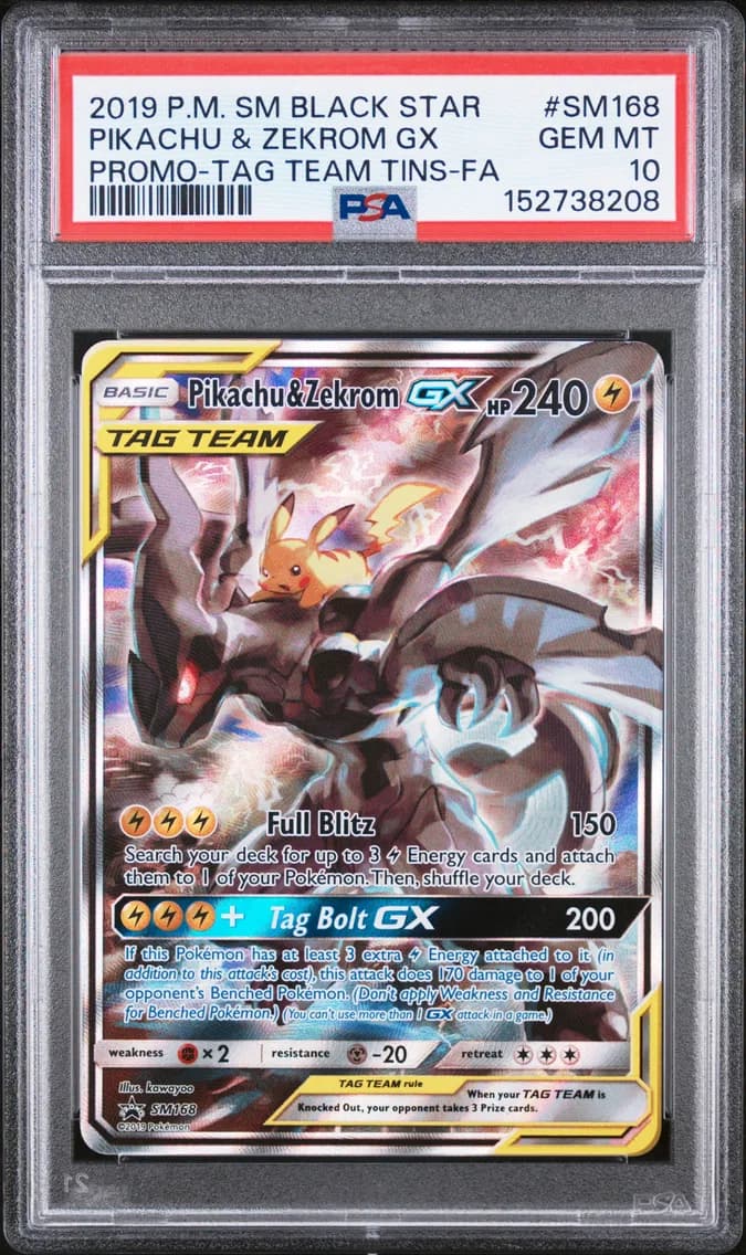 2019 #SM168 Full Art/Pikachu & Zekrom GX PSA 10 SM Black Star Promo