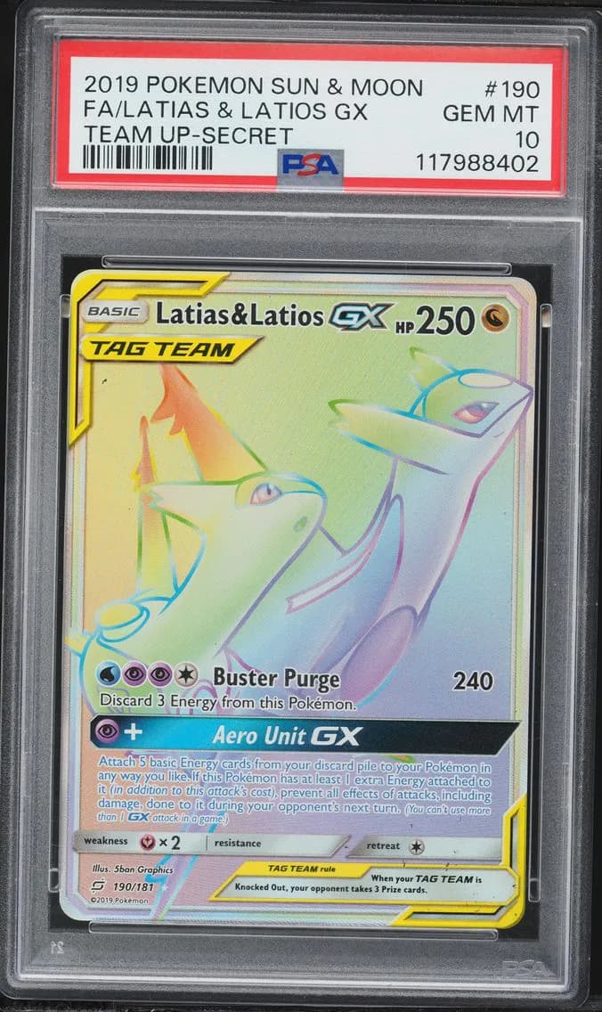 2019 #190 Full Art/Latias & Latios GX PSA 10 Sun & Moon Team Up Pokemon