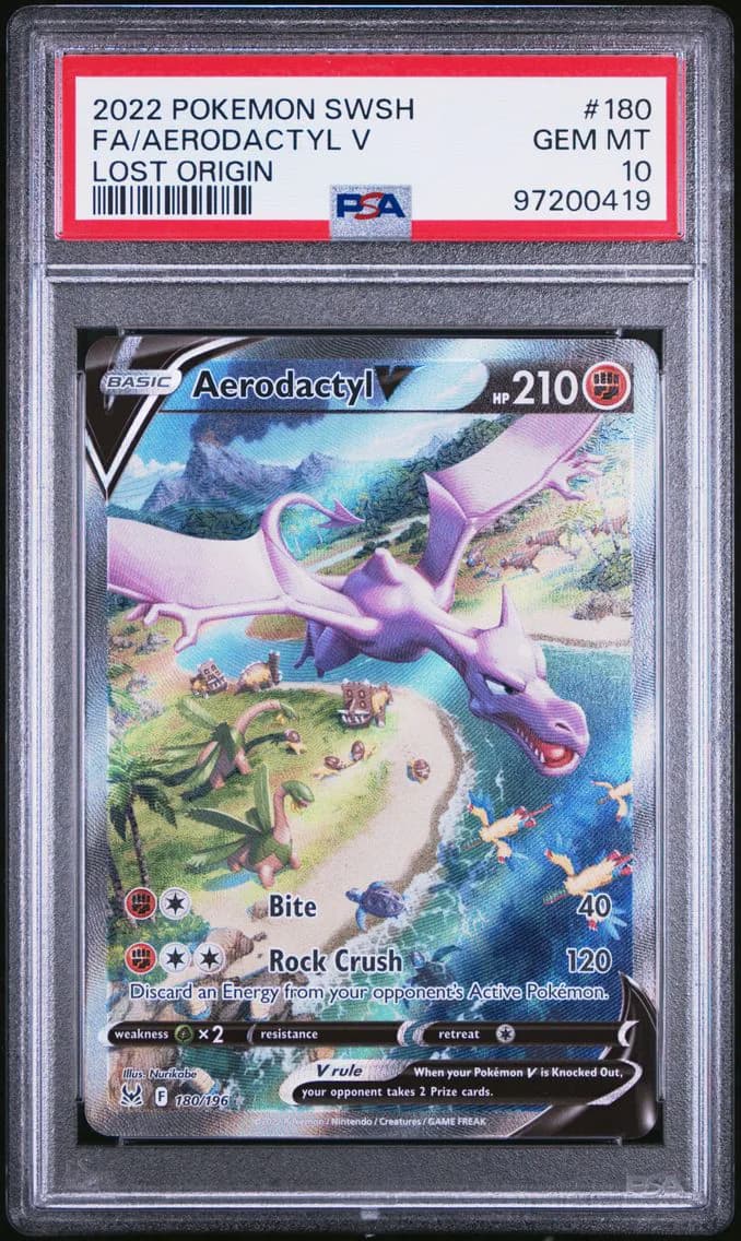 2022 #180 Full Art/Aerodactyl V PSA 10 Sword & Shield Lost Origin Pokemon