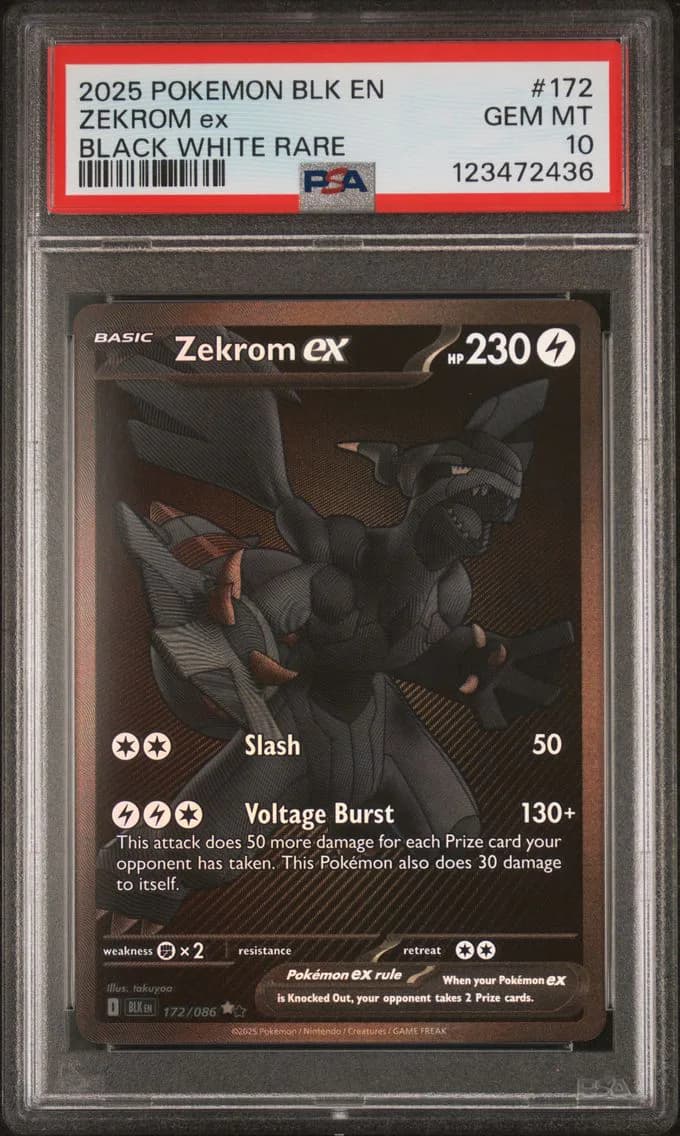2025 #172 Zekrom EX PSA 10 Blk EN-Black Bolt Pokemon