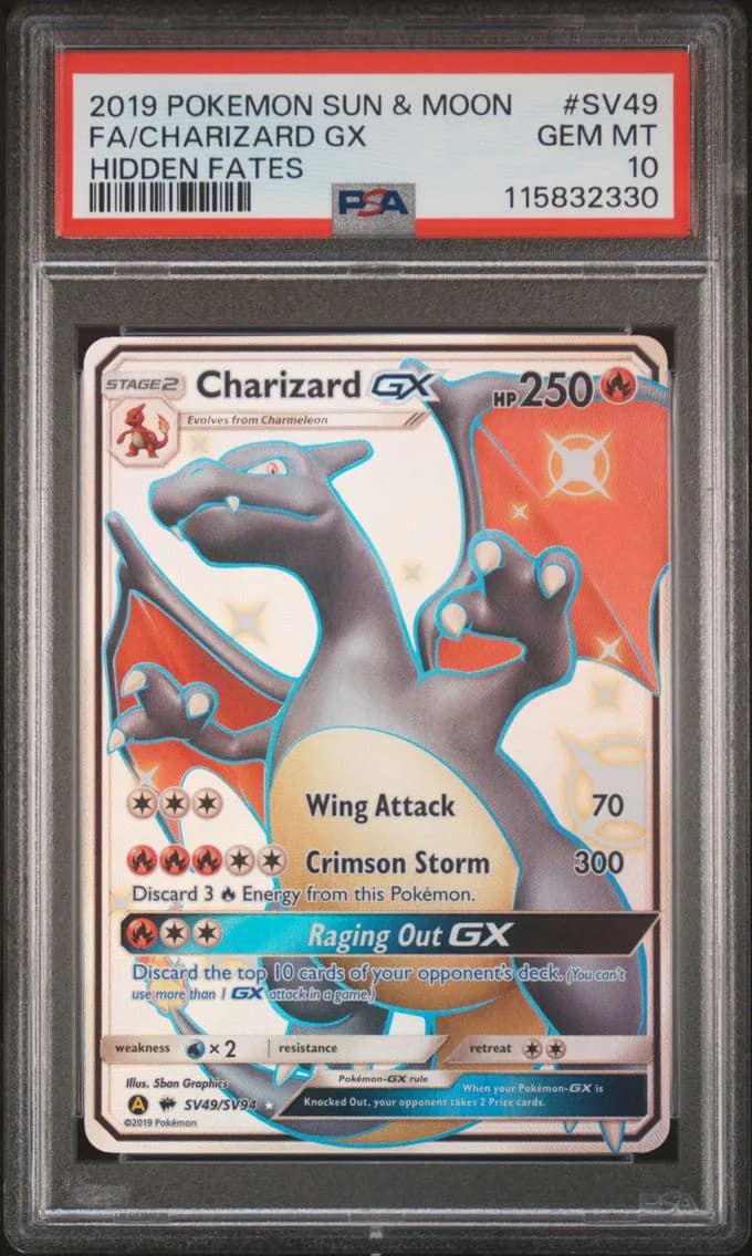 2019 #SV49 Full Art/Charizard GX PSA 10 Sun & Moon Hidden Fates Pokemon