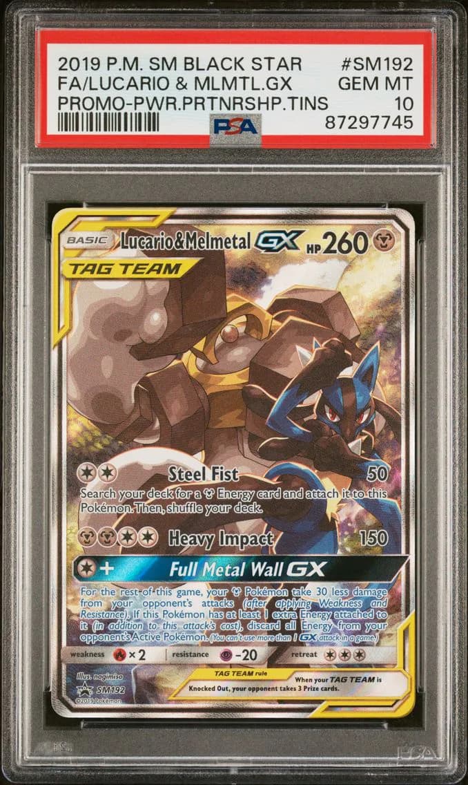 2019 #SM192 Full Art/Lucario & Melmetal GX PSA 10 SM Black Star Promo Pokemon