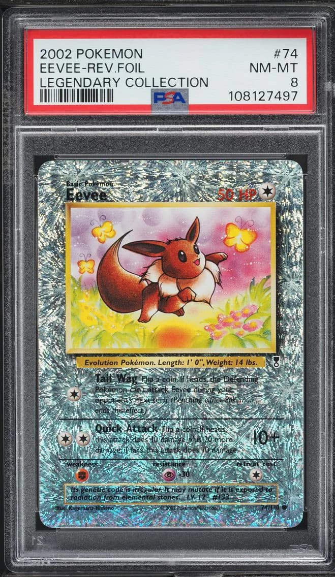 2002 #74 Eevee-Reverse Foil PSA 8 Legendary Collection Pokemon