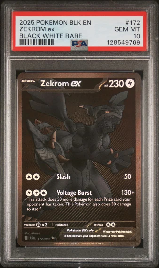 2025 #172 Zekrom EX PSA 10 Blk EN-Black Bolt Pokemon