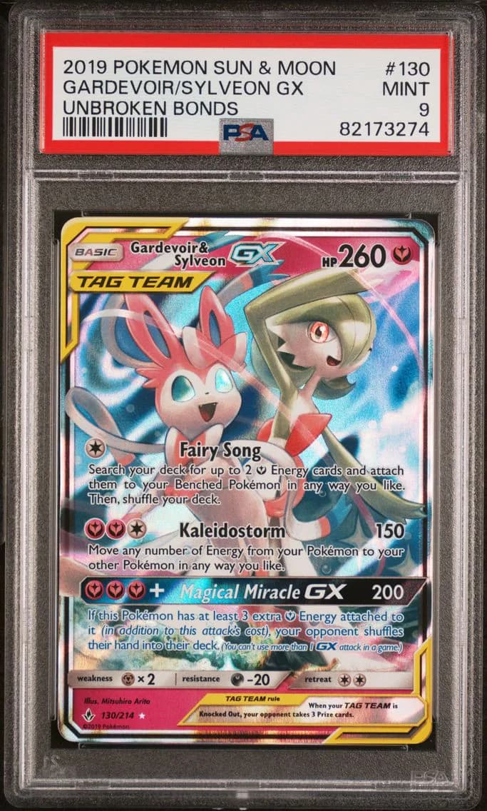2019 #130 Gardevoir & Sylveon GX PSA 9 Sun & Moon Unbroken Bonds Pokemon