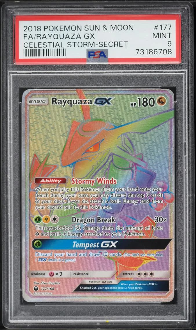 2018 #177 Full Art/Rayquaza GX PSA 9 Sun & Moon Celestial Storm Pokemon