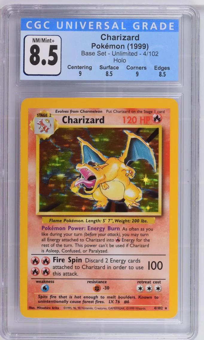 1999 #4 Charizard CGC 8.5 Base Set - Unlimited - English