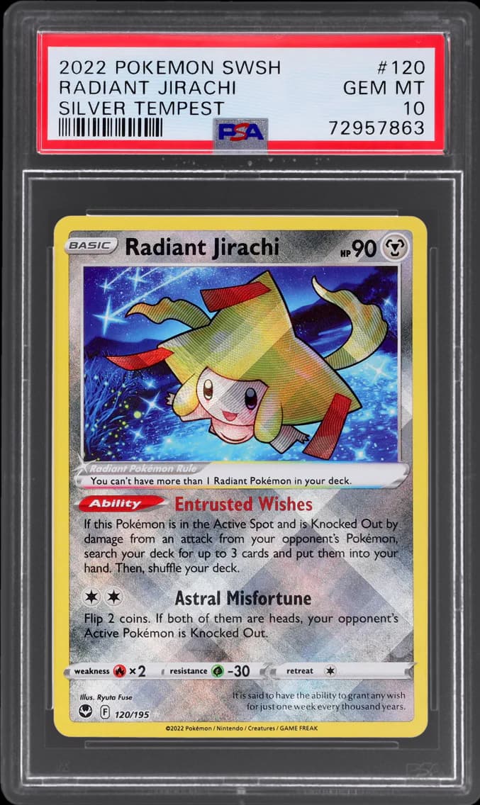 2022 #120 SWORD AND SHIELD SILVER TEMPEST RADIANT JIRACHI PSA 10 POKEMON