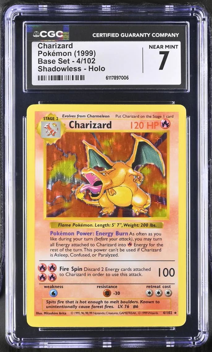 1999 #4 Charizard CGC 7 Base Set (Shadowless) - English