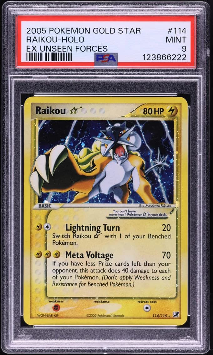 2005 #114 Raikou-Holo PSA 9 EX Unseen Forces Pokemon