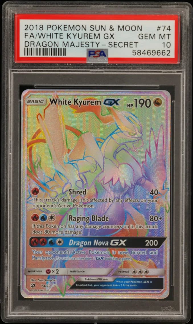 2018 #74 Full Art/White Kyurem GX PSA 10 Sun & Moon Dragon Majesty