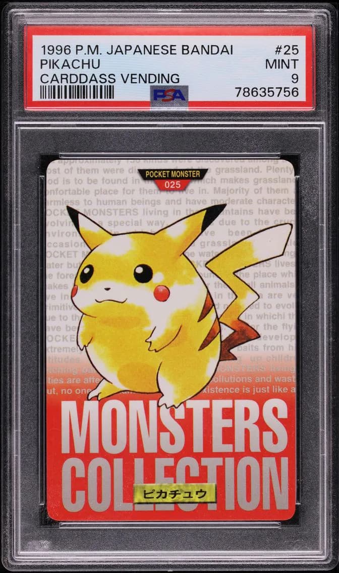 1996 #25 Pikachu PSA 9 Japanese Bandai Carddass Vending Pokemon
