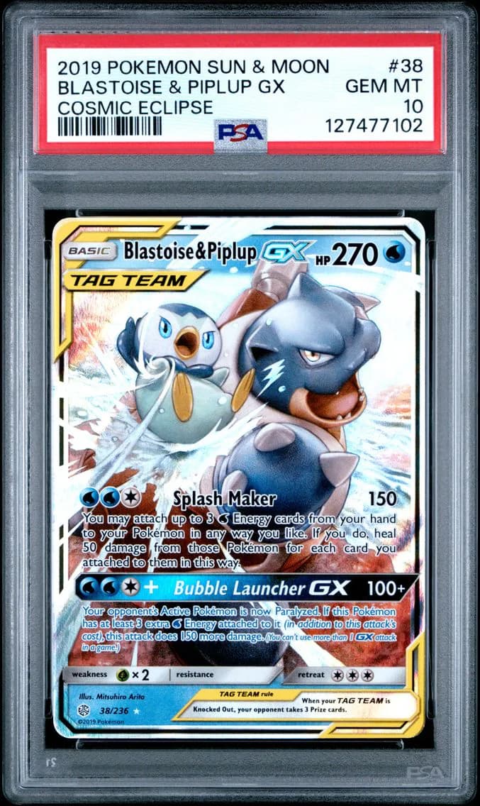 2019 #38 Blastoise & Piplup GX PSA 10 Sun & Moon Cosmic Eclipse