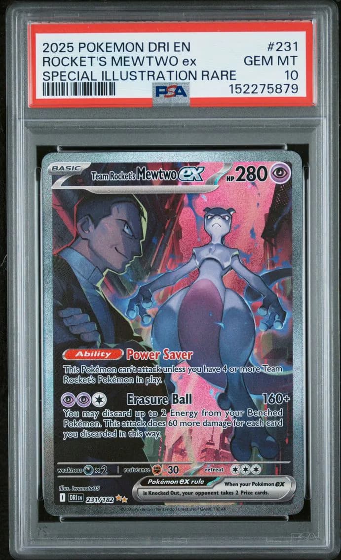 2025 #231 Team Rocket's Mewtwo EX PSA 10 Dri EN-Destined Rivals