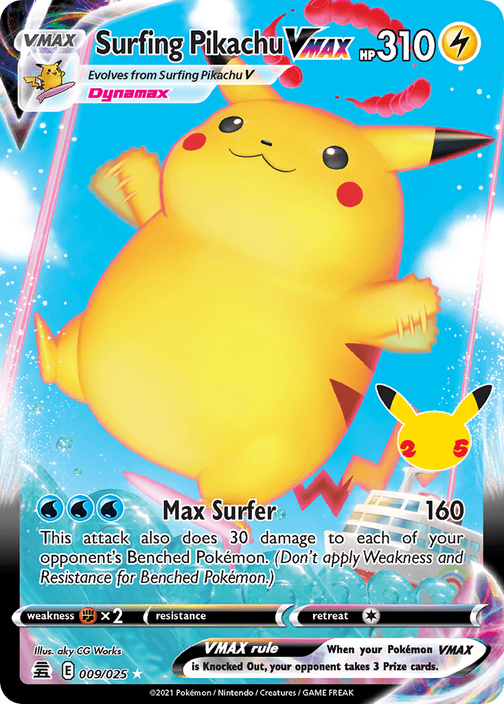 Surfing Pikachu VMAX printed card