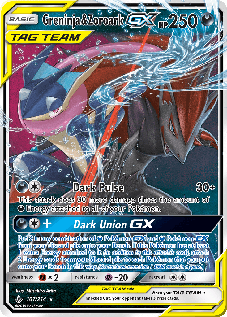 Greninja & Zoroark-GX printed card