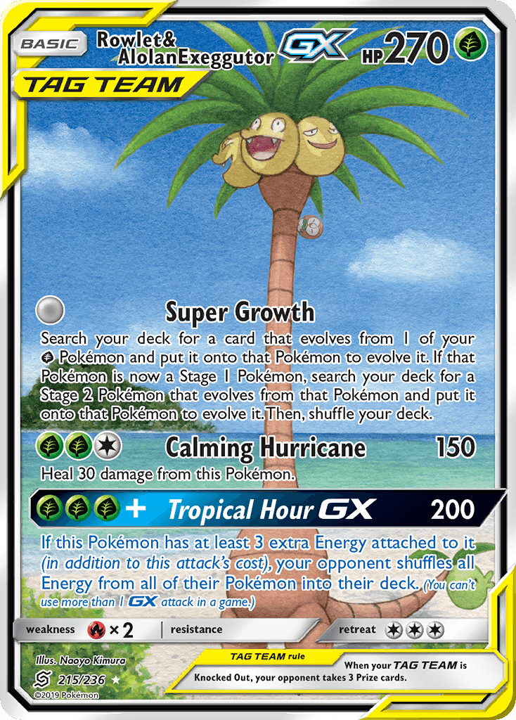 Rowlet & Alolan Exeggutor-GX printed card