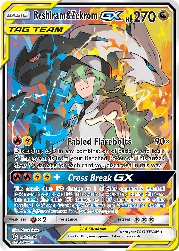 Reshiram & Zekrom-GX printed card