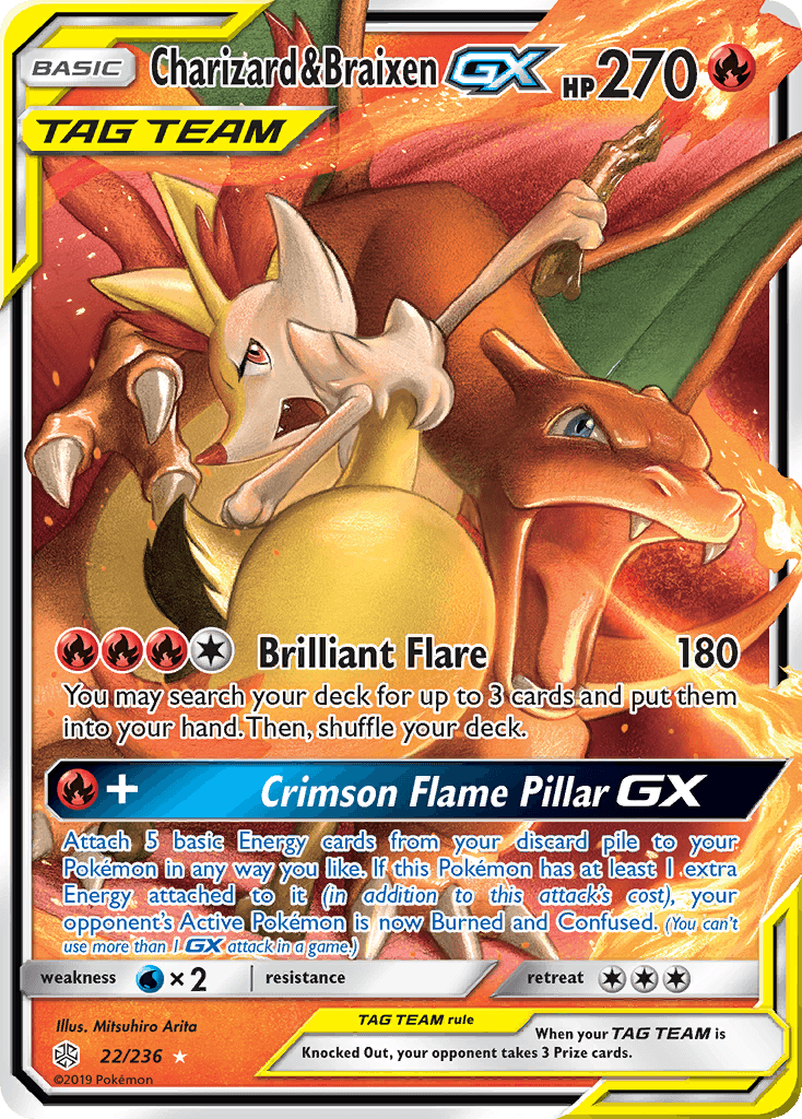 Charizard & Braixen-GX printed card