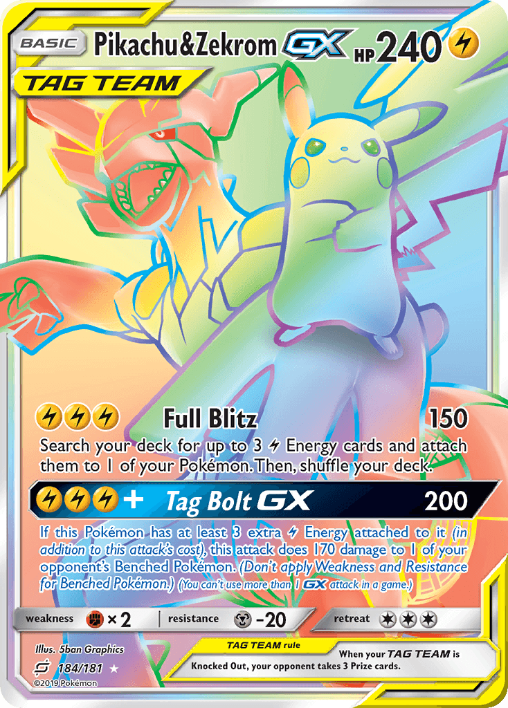 Pikachu & Zekrom-GX printed card