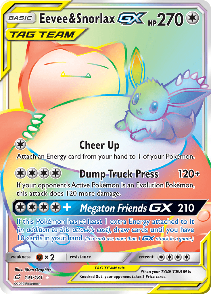 Eevee & Snorlax-GX printed card