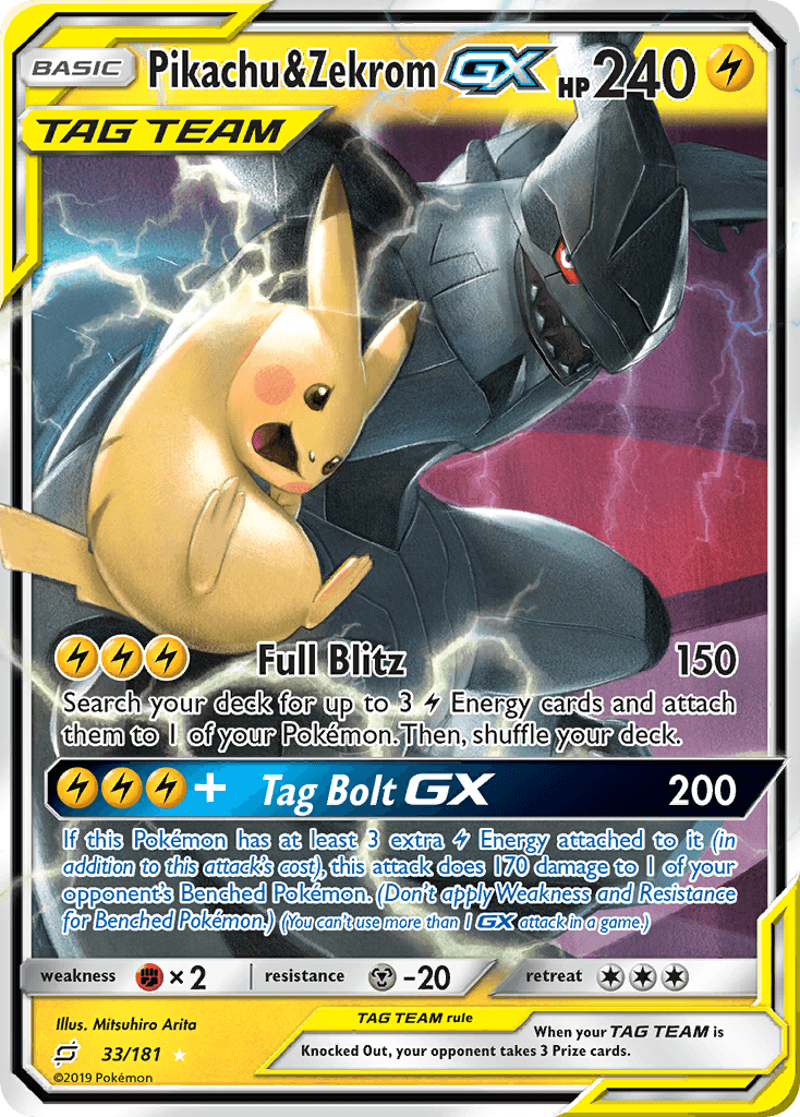 Pikachu & Zekrom-GX printed card