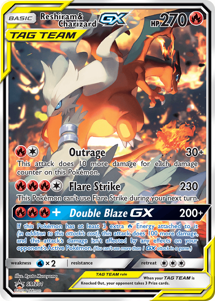 Reshiram & Charizard-GX printed card