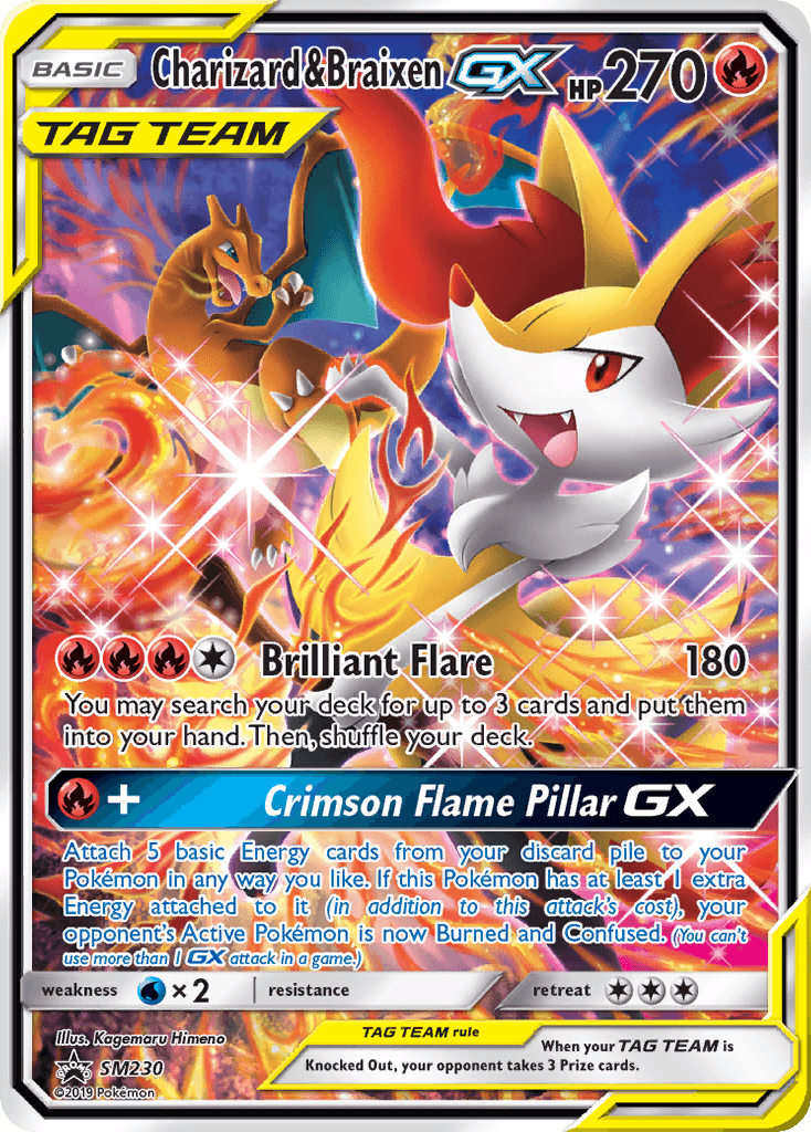 Charizard & Braixen-GX printed card