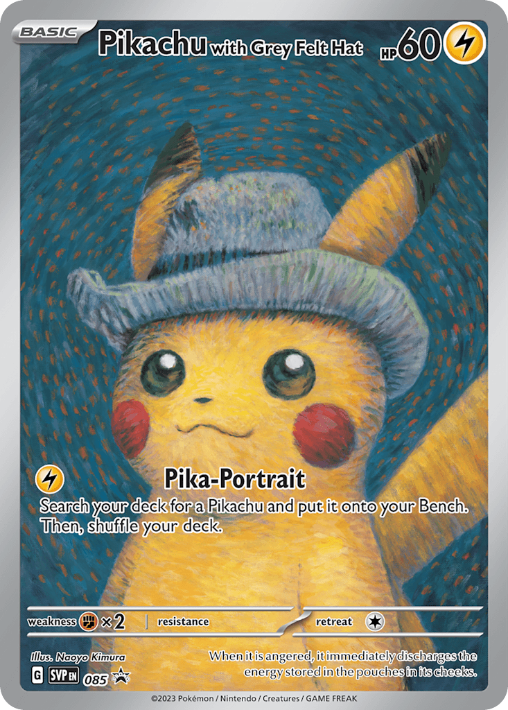 Pikachu with Grey Felt Hat printed card